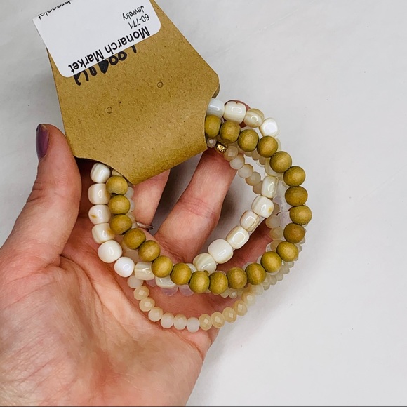 Stacking Bracelet Set Natural Colored Stone & Wood Beaded Bracelet Set - Picture 5 of 6
